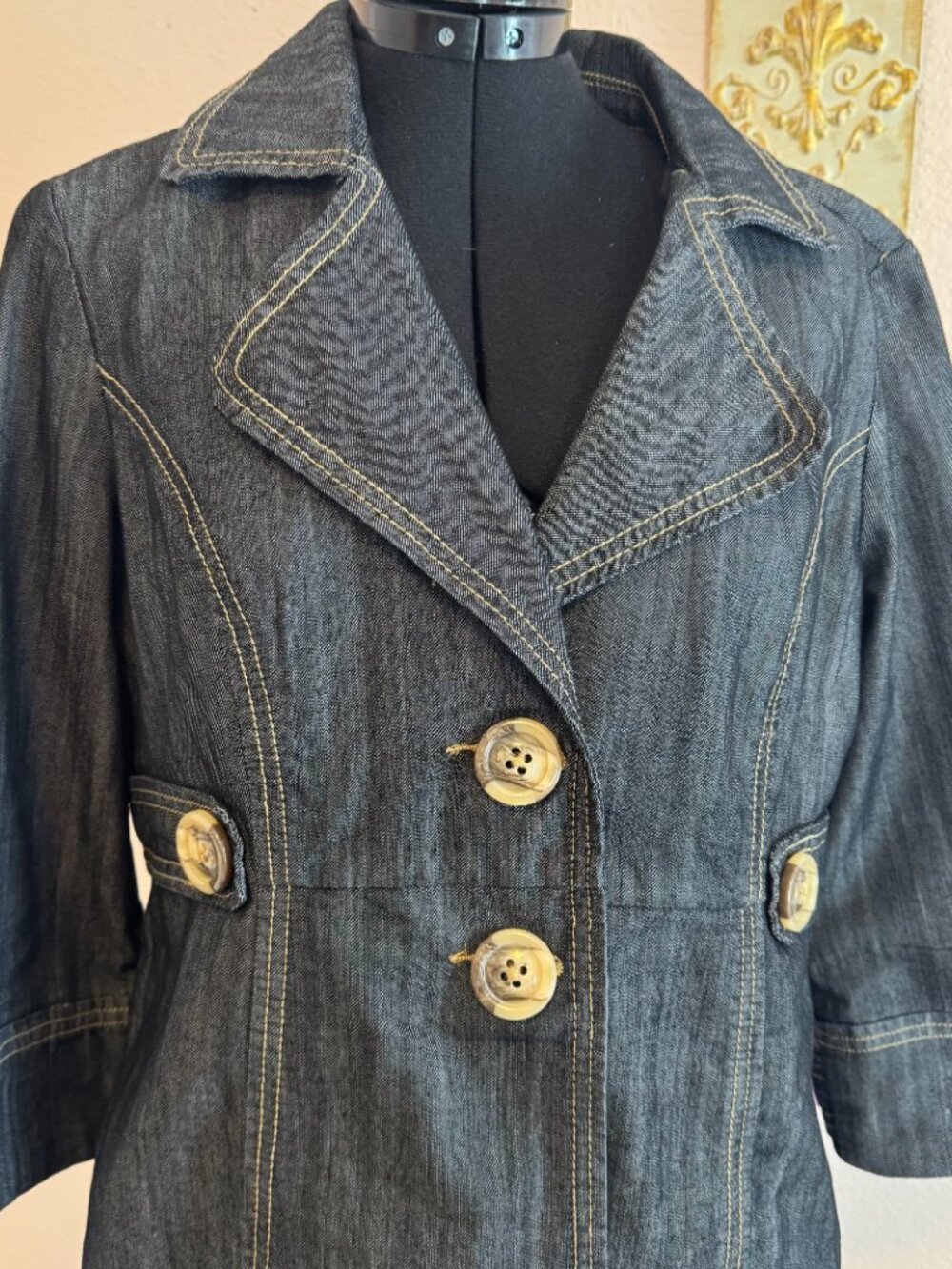 Y2K Spring Staple Tailored Trench-Style Baccini  Denim Coat Large